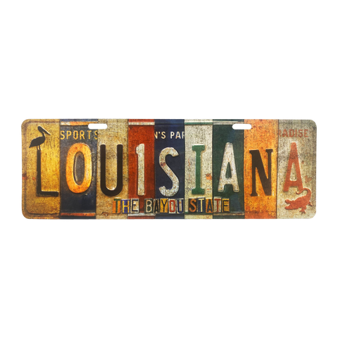 Patchwork Metal License Plate Louisiana Sign
