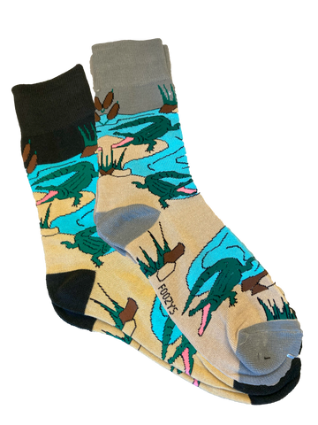 Alligator Socks - assorted colors (green alligators on gray or black socks)