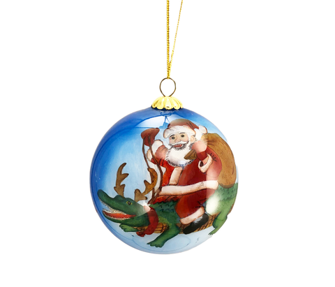 ball ornament with Santa Claus alligator