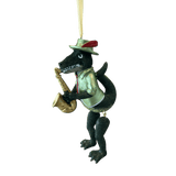 Sax Player Top Hat Gator Ornament w/ Moving Legs -- Multiple Colors