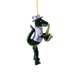 Sax Player Top Hat Gator Ornament w/ Moving Legs -- Multiple Colors