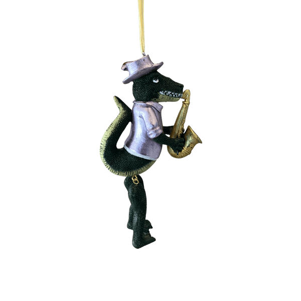 Sax Player Top Hat Gator Ornament w/ Moving Legs -- Multiple Colors