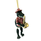Sax Player Top Hat Gator Ornament w/ Moving Legs -- Multiple Colors