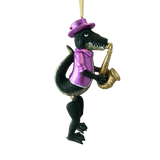 Sax Player Top Hat Gator Ornament w/ Moving Legs -- Multiple Colors