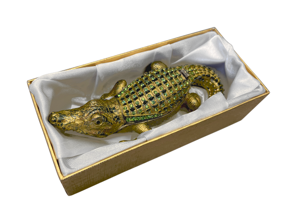 Gilded Alligator Trinket Box - Bronze and Green
