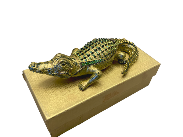 Gilded Alligator Trinket Box - Bronze and Green
