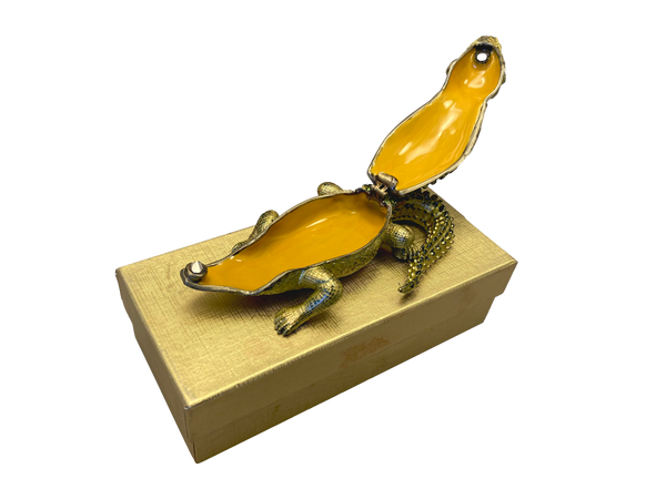 Gilded Alligator Trinket Box - Bronze and Green