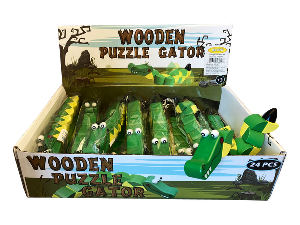 Twisty-Turny Green and Yellow Wooden Puzzle Gator