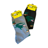 Alligator Socks - assorted colors (green alligators on gray or black socks)