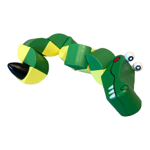 Twisty-Turny Green and Yellow Wooden Puzzle Gator