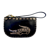 Black & Gold Leather Coin Purse with Embossed Alligator Wristlet