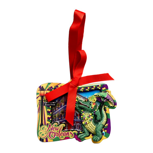 3D Mardi Gras Umbrella Gator Ornament