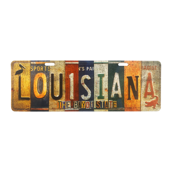 Patchwork Metal License Plate Louisiana Sign
