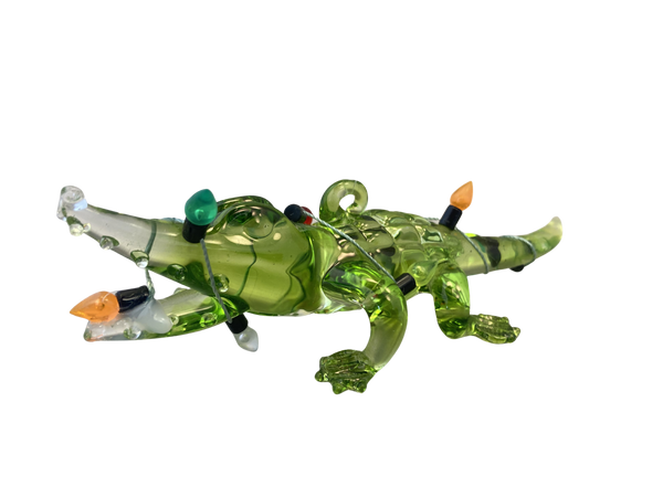 Translucent Glass Gator Ornament with Lights