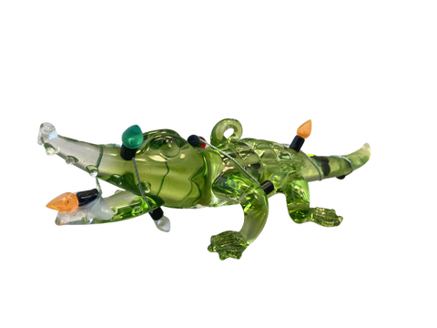 Translucent Glass Gator Ornament with Lights