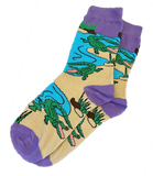 Women's Alligator Socks - Green gators on assorted colors (gray, purple, orange, black)