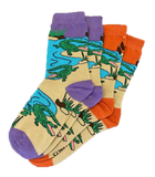 Women's Alligator Socks - Green gators on assorted colors (gray, purple, orange, black)