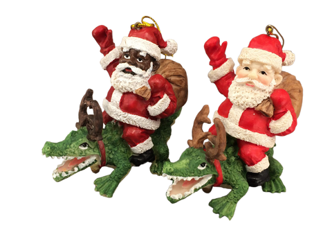 Santa Riding Alligator Ornament