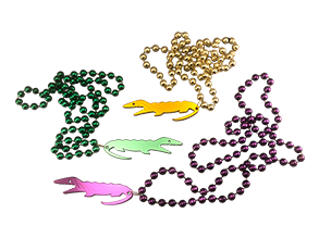 bottle opener alligator Mardi Gras beads green purple gold