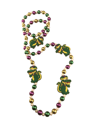 tri-color Mardi Gras beads jester alligator