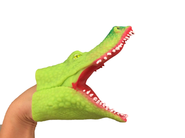 mouth open green gator puppet