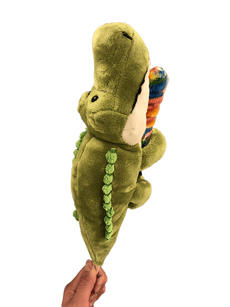 rainbow lollipop with plush gator