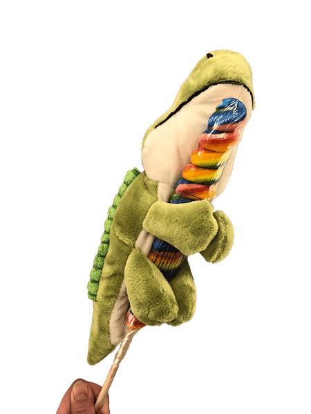 rainbow lollipop with plush gator