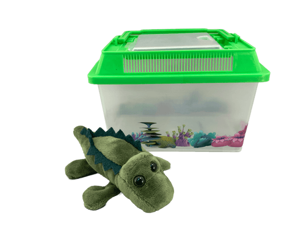 small kids aquarium and tiny plush gator