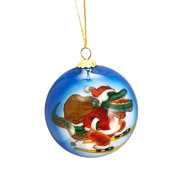 ball ornament with Santa Claus alligator
