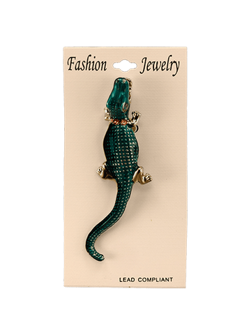 green alligator pin with pearl