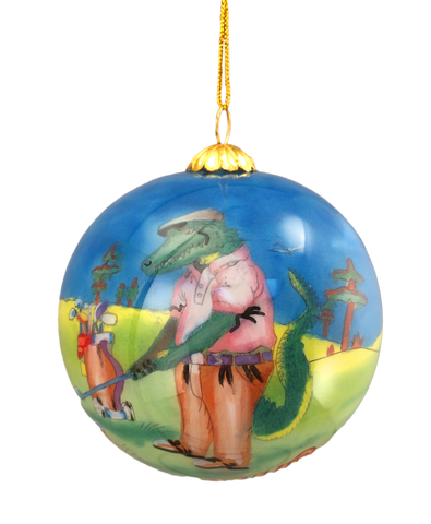 golfing alligator ball ornament