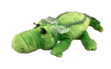 Green plush girly gator with green polka dot bow and eyelashes