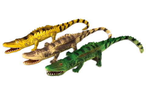 plastic alligator toy green beige yellow