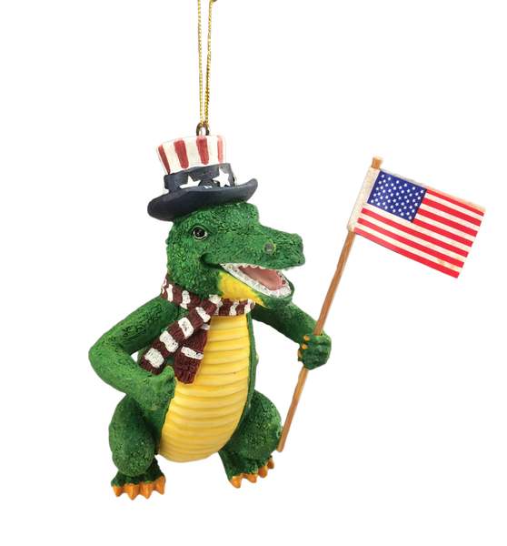 alligator with american flag ornament