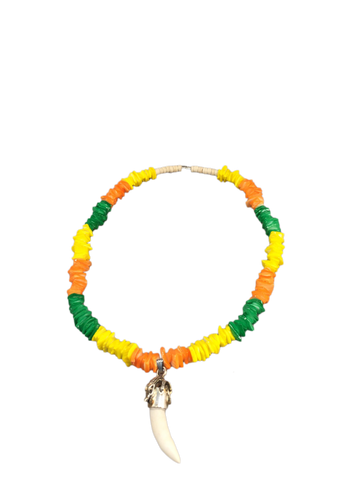 Puka shell necklace with alligator tooth